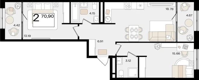 Планировка 2-комн. квартира, 70.9 м² ЖК «Патрики» Планировка 2-комн. квартира, 70.9 м² ЖК «Патрики»