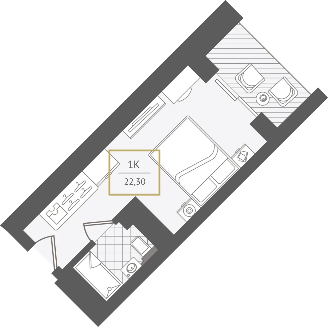 Планировка Студия, 23.4 м² ЖК «Гостиничный комплекс Greenmont»