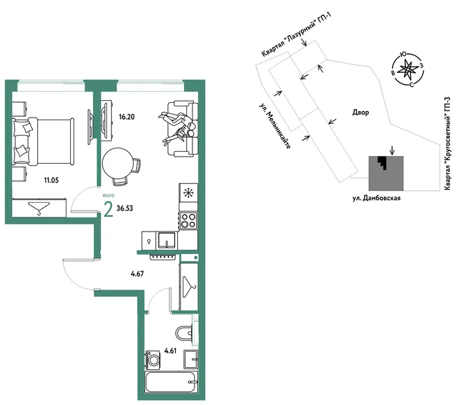Планировка 2-комн. квартира, 36.53 м² ЖК «Страна Прибрежная» Планировка 2-комн. квартира, 36.53 м² ЖК «Страна Прибрежная»