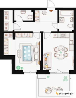 Планировка 1-комн. квартира, 58.07 м² ЖК «Жилой кластер Q на Кулагина»