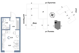 Планировка Студия, 21.39 м² ЖК «Остров-сад»