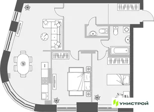Планировка 2-комн. квартира, 88.71 м² ЖК «Уникум на Проспекте Победы»