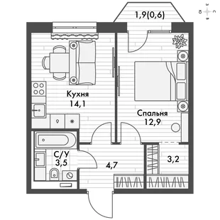 Квартира 1-комн. квартира, 39 м² ЖК «Фриссон» Фото 1
