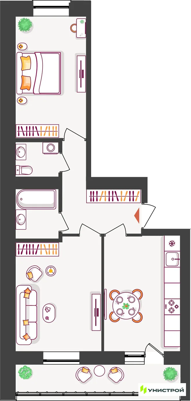 Планировка 2-комн. квартира, 54.92 м² ЖК «Южный бульвар» Планировка 2-комн. квартира, 54.92 м² ЖК «Южный бульвар»