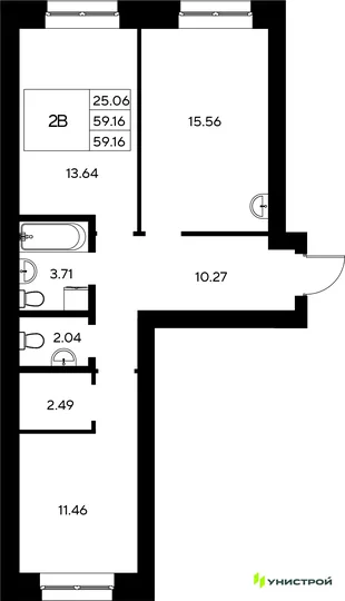 Планировка 2-комн. квартира, 59.17 м² ЖК «Царёво City»