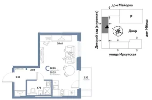 Планировка Студия, 32.65 м² ЖК «Остров-сад»