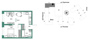 Планировка 2-комн. квартира, 36.74 м² ЖК «Остров-сад»