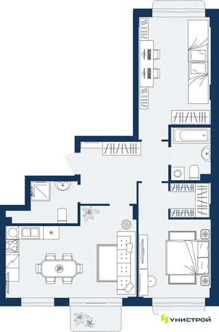 Планировка 2-комн. квартира, 74.55 м² ЖК «ГРАНД БЕРЕГ»