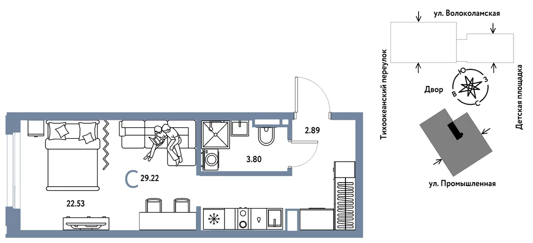 Планировка Студия, 29.22 м² ЖК «Страна Прибрежная»