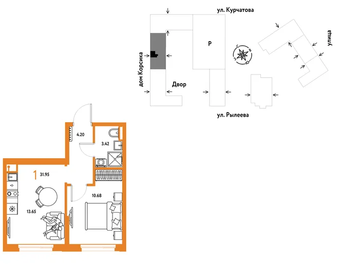 Планировка 1-комн. квартира, 31.66 м² ЖК «Остров-сад» Планировка 1-комн. квартира, 31.66 м² ЖК «Остров-сад»