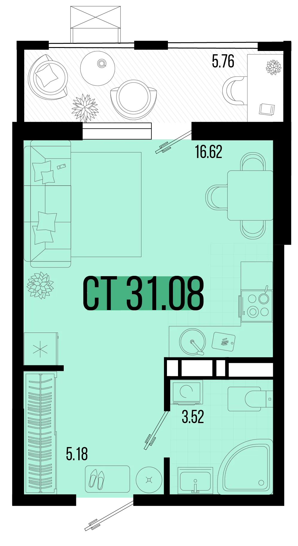Планировка Студия, 28.2 м² ЖК «Цветной бульвар»