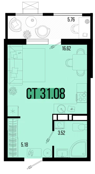 Планировка Студия, 28.2 м² ЖК «Цветной бульвар»