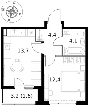 Квартира 1-комн. квартира, 36.2 м² ЖК «1-й Ясеневский» Фото 1 Квартира 1-комн. квартира, 36.2 м² ЖК «1-й Ясеневский» Фото 1