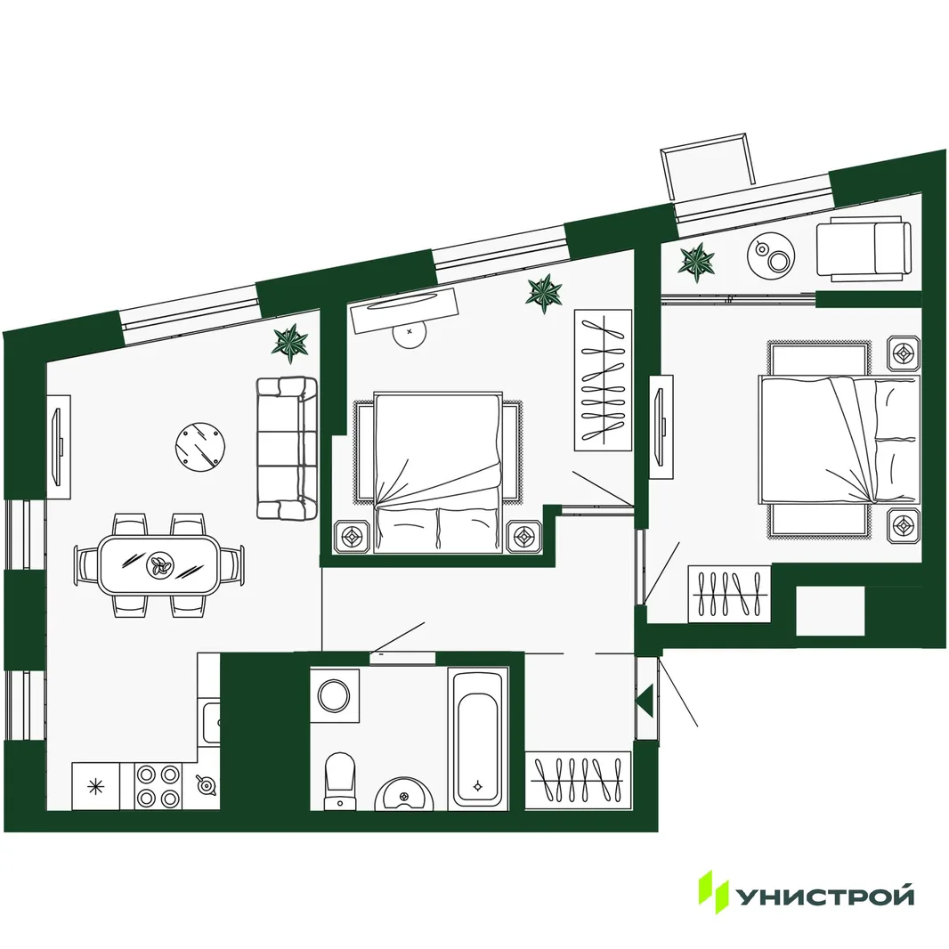 Планировка 2-комн. квартира, 52.9 м² ЖК «Парковый квартал 2.0»