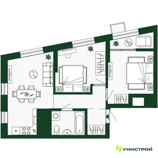 Планировка 2-комн. квартира, 52.9 м² ЖК «Парковый квартал 2.0»