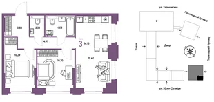 Планировка 3-комн. квартира, 56.13 м² ЖК «Сердце Сибири»