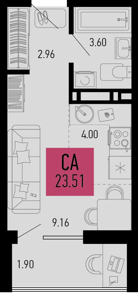 Планировка Студия, 23.51 м² ЖК «Столицыно»