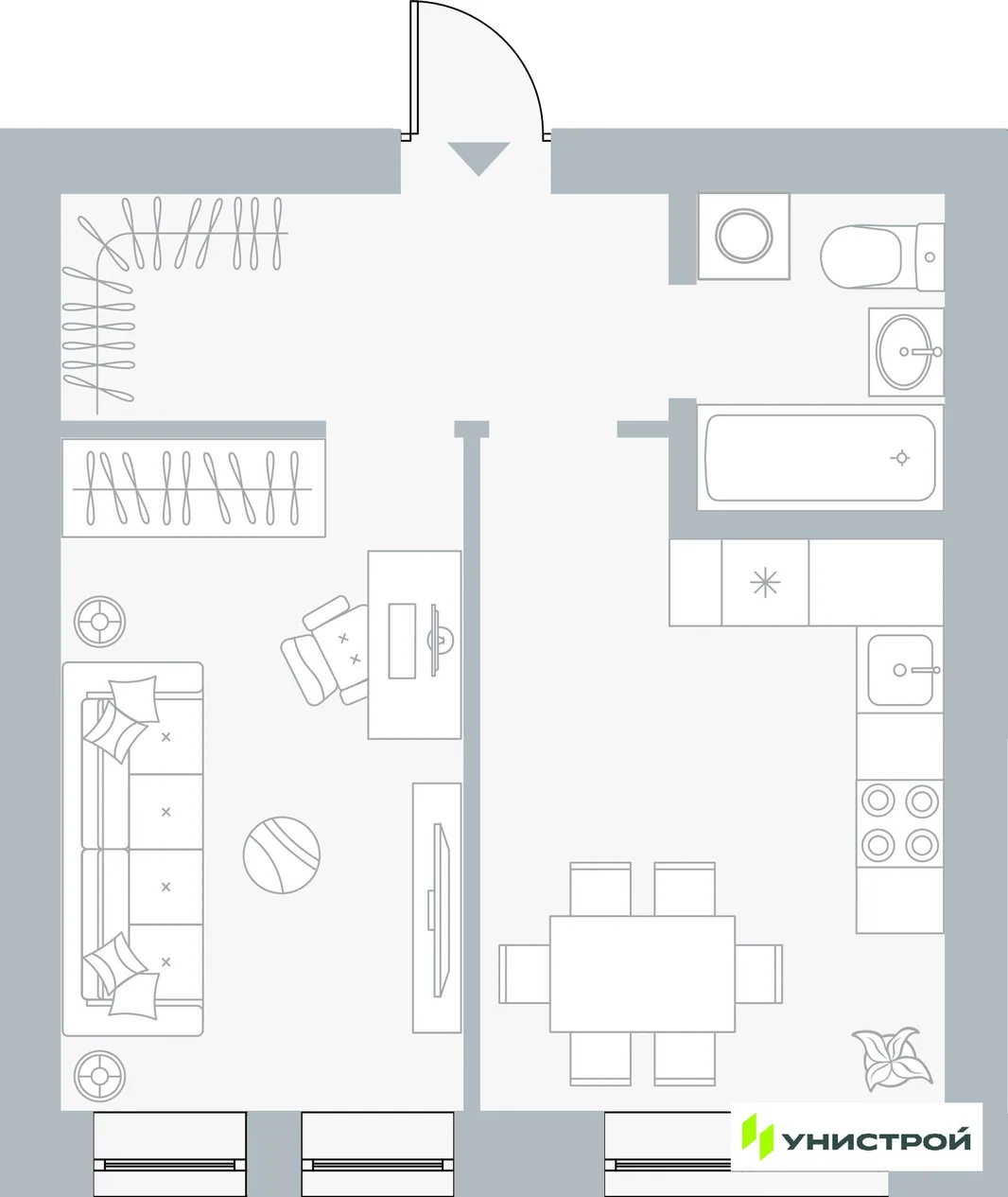 Планировка 1-комн. квартира, 37.12 м² ЖК «Причал»