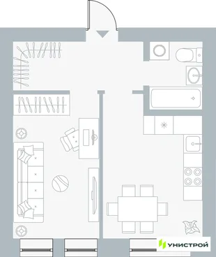 Планировка 1-комн. квартира, 37.12 м² ЖК «Причал»