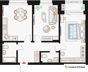 Планировка 2-комн. квартира, 70.33 м² ЖК «Жилой кластер Q на Кулагина»