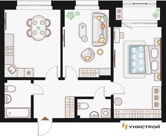 Планировка 2-комн. квартира, 70.33 м² ЖК «Жилой кластер Q на Кулагина»