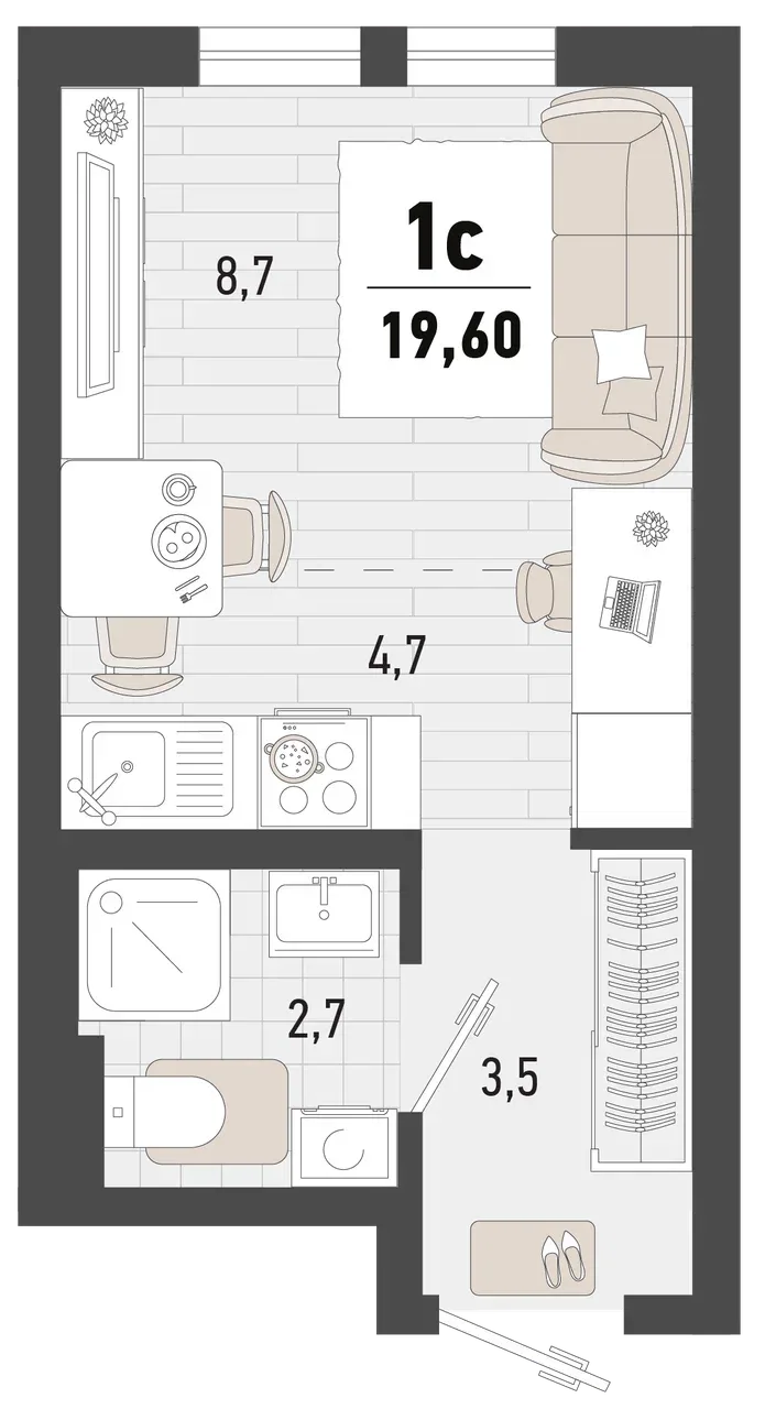 Планировка Студия, 19.6 м² ЖК «Барса»