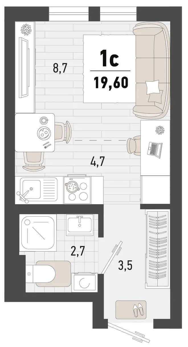 Планировка Студия, 19.6 м² ЖК «Барса» Планировка Студия, 19.6 м² ЖК «Барса»