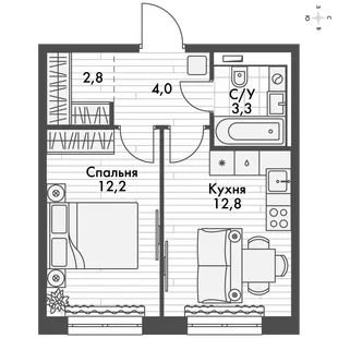 Квартира 1-комн. квартира, 35.1 м² ЖК «Фриссон» Фото 1 Квартира 1-комн. квартира, 35.1 м² ЖК «Фриссон» Фото 1