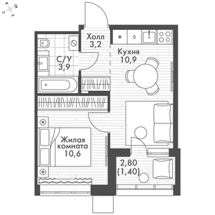 Квартира 1-комн. квартира, 30 м² ЖК «ФоРест» Фото 1 Квартира 1-комн. квартира, 30 м² ЖК «ФоРест» Фото 1