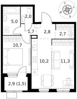 Квартира 2-комн. квартира, 47.9 м² ЖК «1-й Химкинский» Фото 1 Квартира 2-комн. квартира, 47.9 м² ЖК «1-й Химкинский» Фото 1