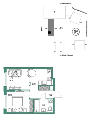 Планировка 2-комн. квартира, 36.1 м² ЖК «Сердце Сибири»