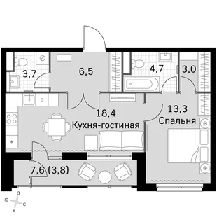 Квартира 2-комн. квартира, 51.4 м² ЖК «Sky Garden» Фото 1 Квартира 2-комн. квартира, 51.4 м² ЖК «Sky Garden» Фото 1