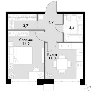 Квартира 1-комн. квартира, 38.8 м² ЖК «Флагман» Фото 1 Квартира 1-комн. квартира, 38.8 м² ЖК «Флагман» Фото 1