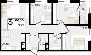 Планировка 3-комн. квартира, 80.3 м² ЖК «Патрики»