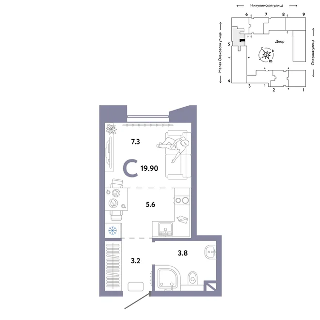 Планировка Студия, 19.9 м² ЖК «Страна.Озёрная» Планировка Студия, 19.9 м² ЖК «Страна.Озёрная»