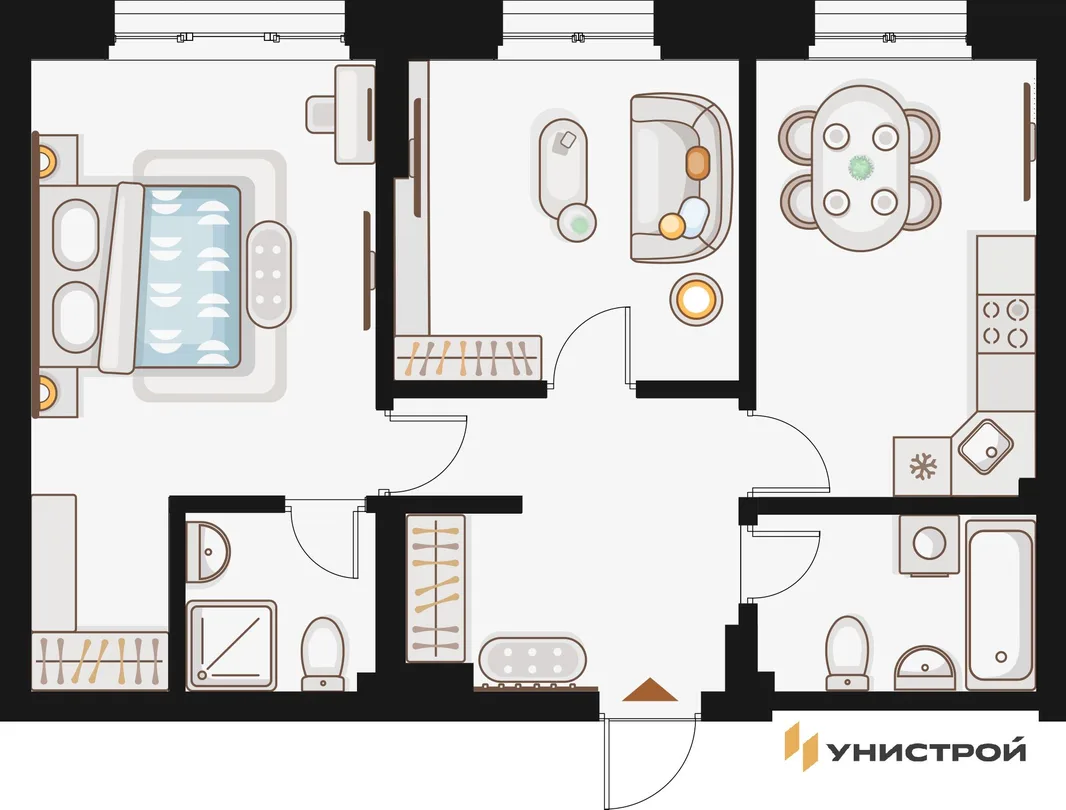 Планировка 2-комн. квартира, 60.64 м² ЖК «Жилой кластер Q на Кулагина»