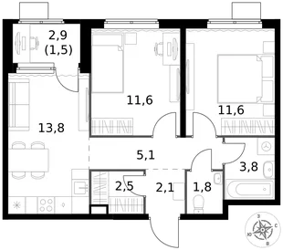 Квартира 2-комн. квартира, 53.8 м² ЖК «1-й Химкинский» Фото 1