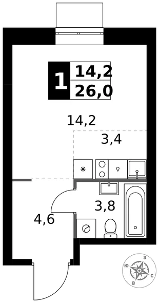 Квартира Студия, 26 м² ЖК «1-й Измайловский» Фото 1 Квартира Студия, 26 м² ЖК «1-й Измайловский» Фото 1
