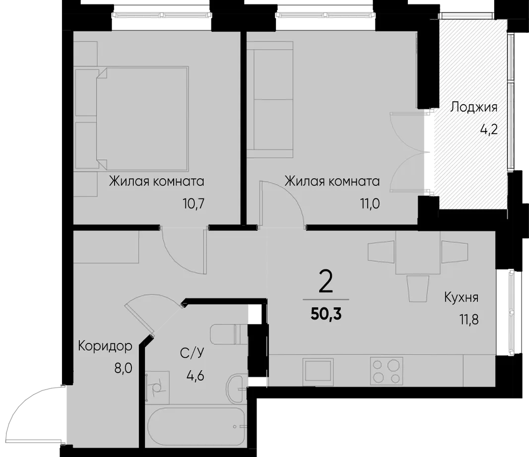 Планировка 2-комн. квартира, 50.3 м² ЖК «Васильевский остров»