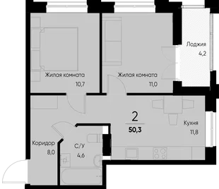 Планировка 2-комн. квартира, 50.3 м² ЖК «Васильевский остров»