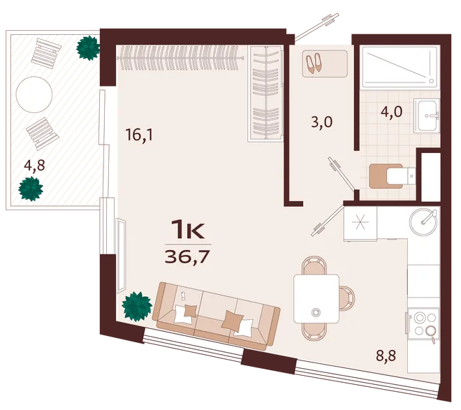 Планировка 1-комн. квартира, 36.7 м² ЖК «Роялта» Планировка 1-комн. квартира, 36.7 м² ЖК «Роялта»