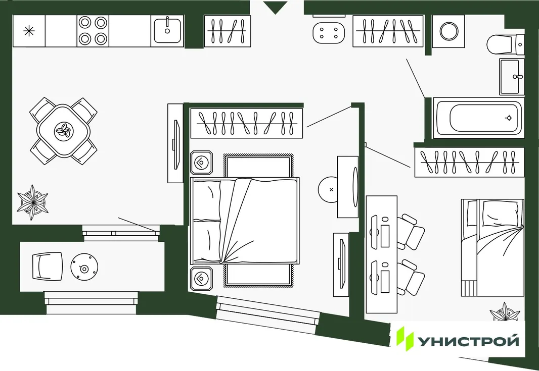 Планировка 2-комн. квартира, 48 м² ЖК «Парковый квартал 2.0»