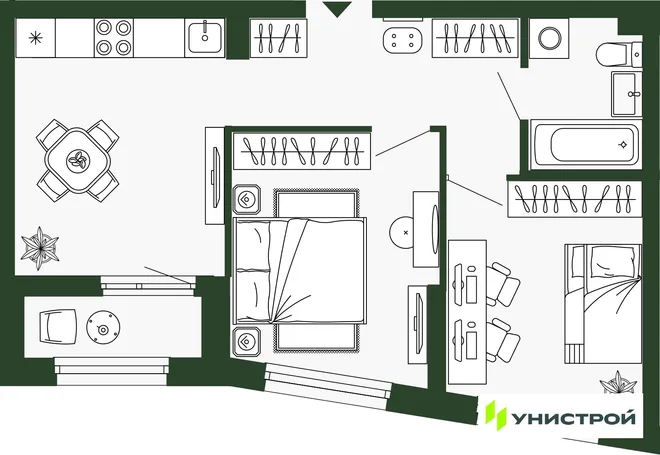Планировка 2-комн. квартира, 48 м² ЖК «Парковый квартал 2.0» Планировка 2-комн. квартира, 48 м² ЖК «Парковый квартал 2.0»