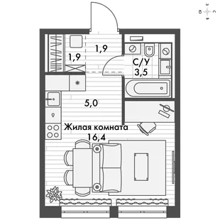 Квартира Студия, 28.7 м² ЖК «Фриссон» Фото 1 Квартира Студия, 28.7 м² ЖК «Фриссон» Фото 1