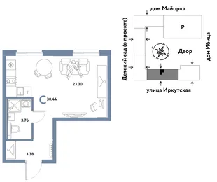 Планировка Студия, 30.44 м² ЖК «Остров-сад»