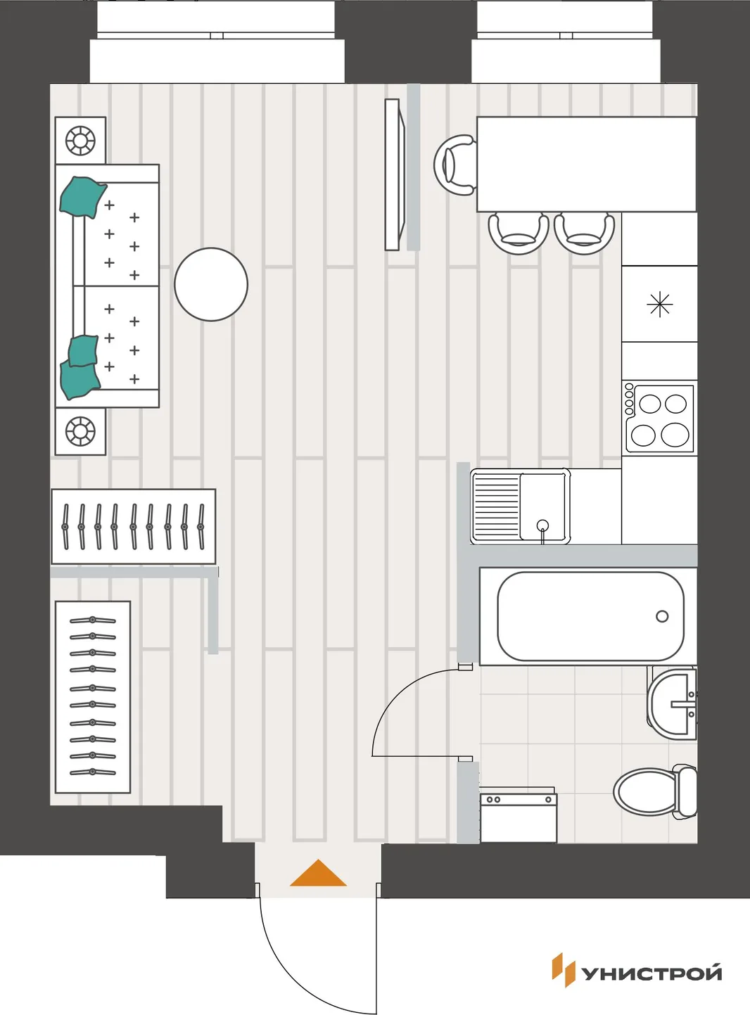 Планировка 1-комн. квартира, 29.3 м² ЖК «Аквамарин»
