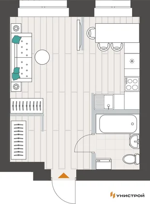 Планировка 1-комн. квартира, 29.3 м² ЖК «Аквамарин»