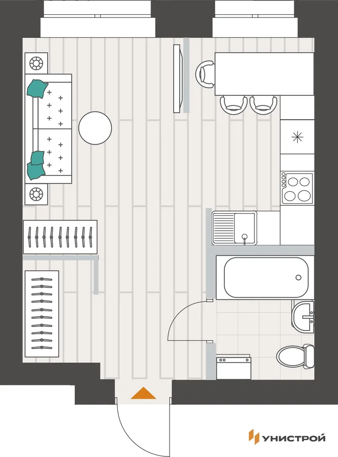 Планировка 1-комн. квартира, 29.3 м² ЖК «Аквамарин»