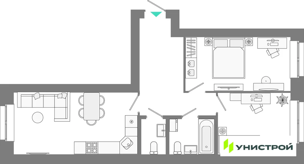 Планировка 2-комн. квартира, 59.35 м² ЖК «Лето»