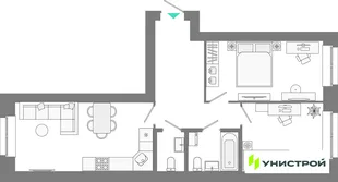 Планировка 2-комн. квартира, 59.35 м² ЖК «Лето»